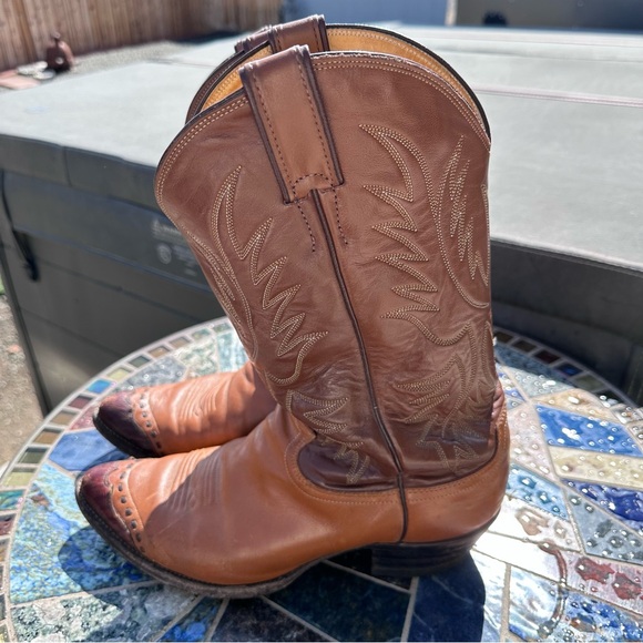 Wingtip Men's Brown Leather Cowboy Western Boots 1936 Justin Vintage Size 10D - Picture 4 of 8